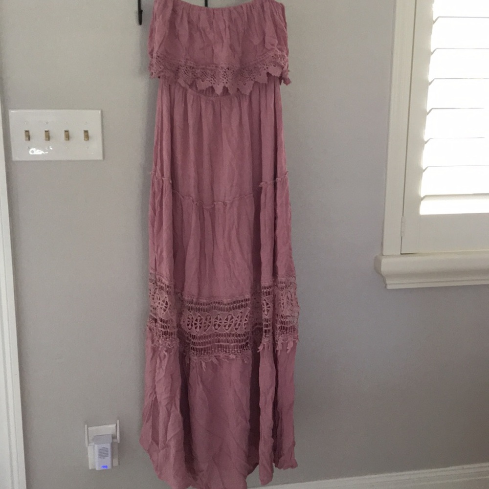 Strapless purple/pink crochet maxi